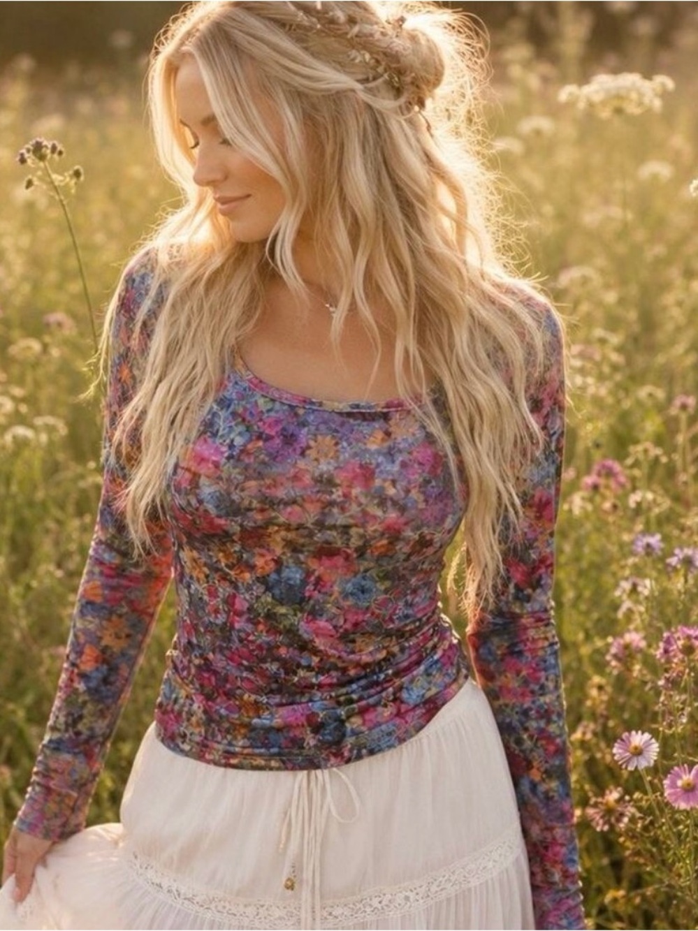 531. NATURAL LIFE Floral Scoop Neck Midi Dress in Multicolor